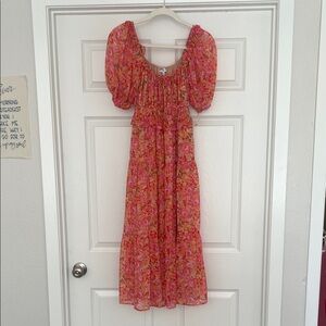 Zara Pink Floral Puff Sleeve Maxi Dress